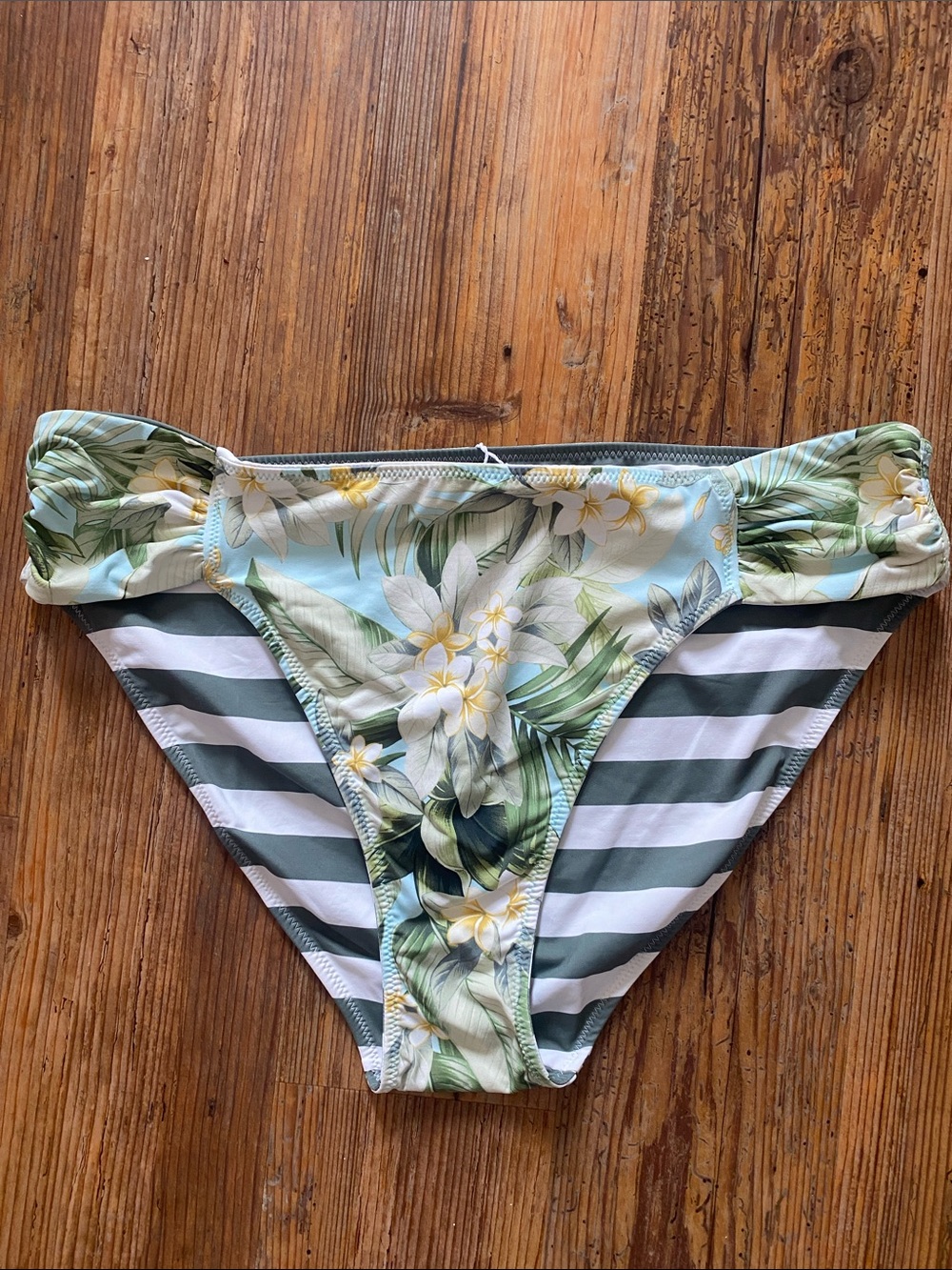 Tommy Bahama Green Floral & Stripe Reversible Bikini Bottoms